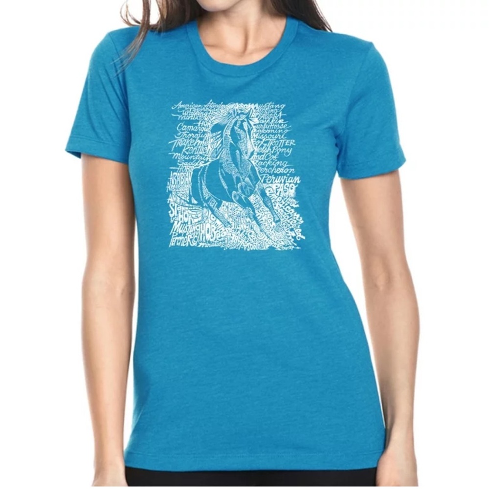 LA Pop Art Girl’s Premium Blend Word Art T-shirt - POPULAR HORSE BREEDS New